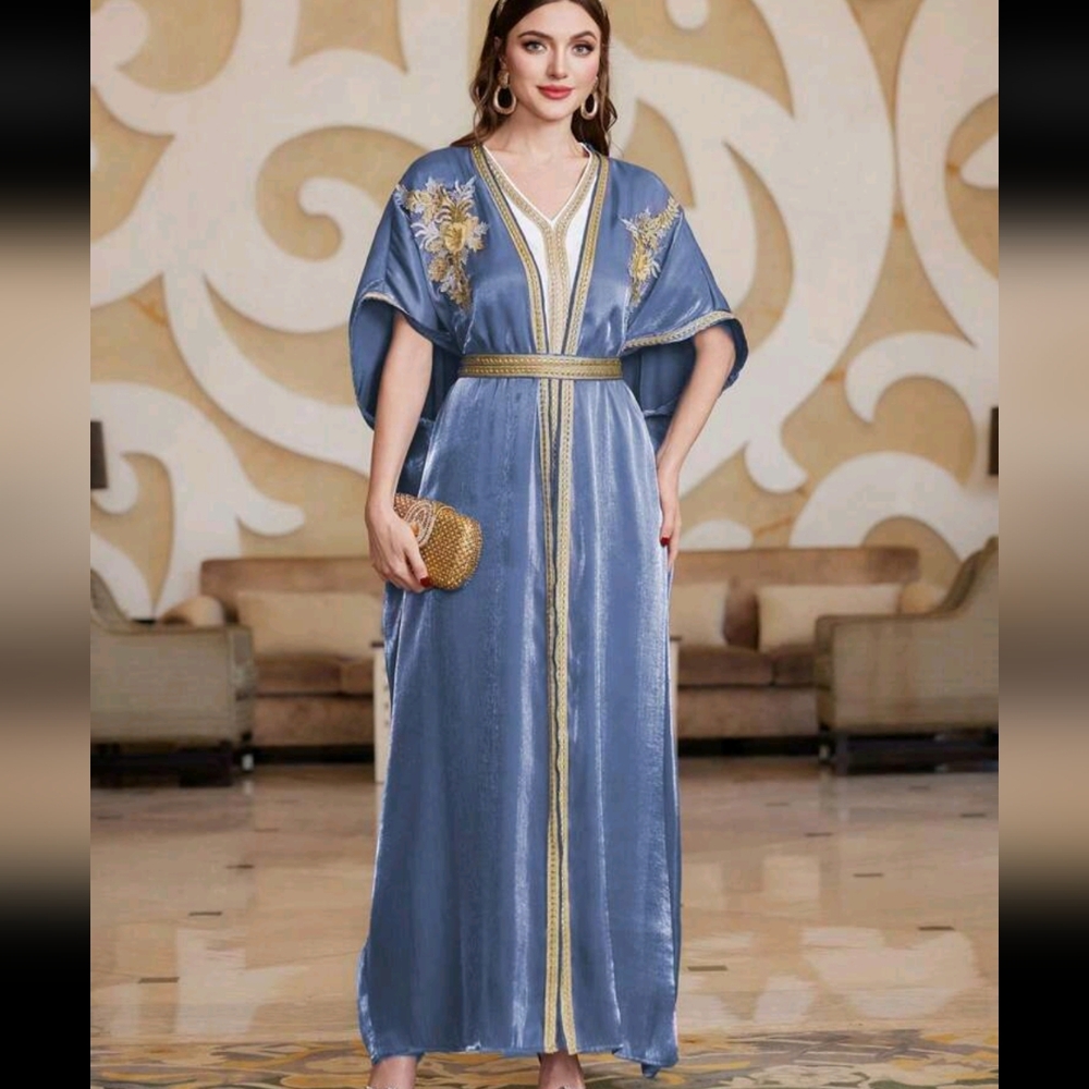 Ramadan Elegant blue and Gold Kaftan 3 pieces